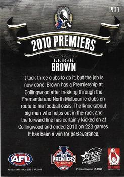 2010 Select 2010 Premiers - Collingwood #PC10 Leigh Brown Back